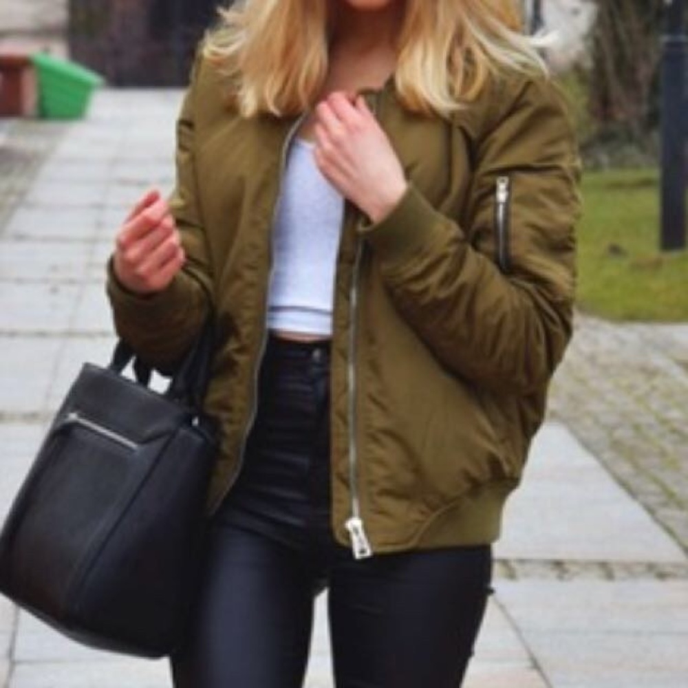 Stradivarius Army Green Bomber Jacket